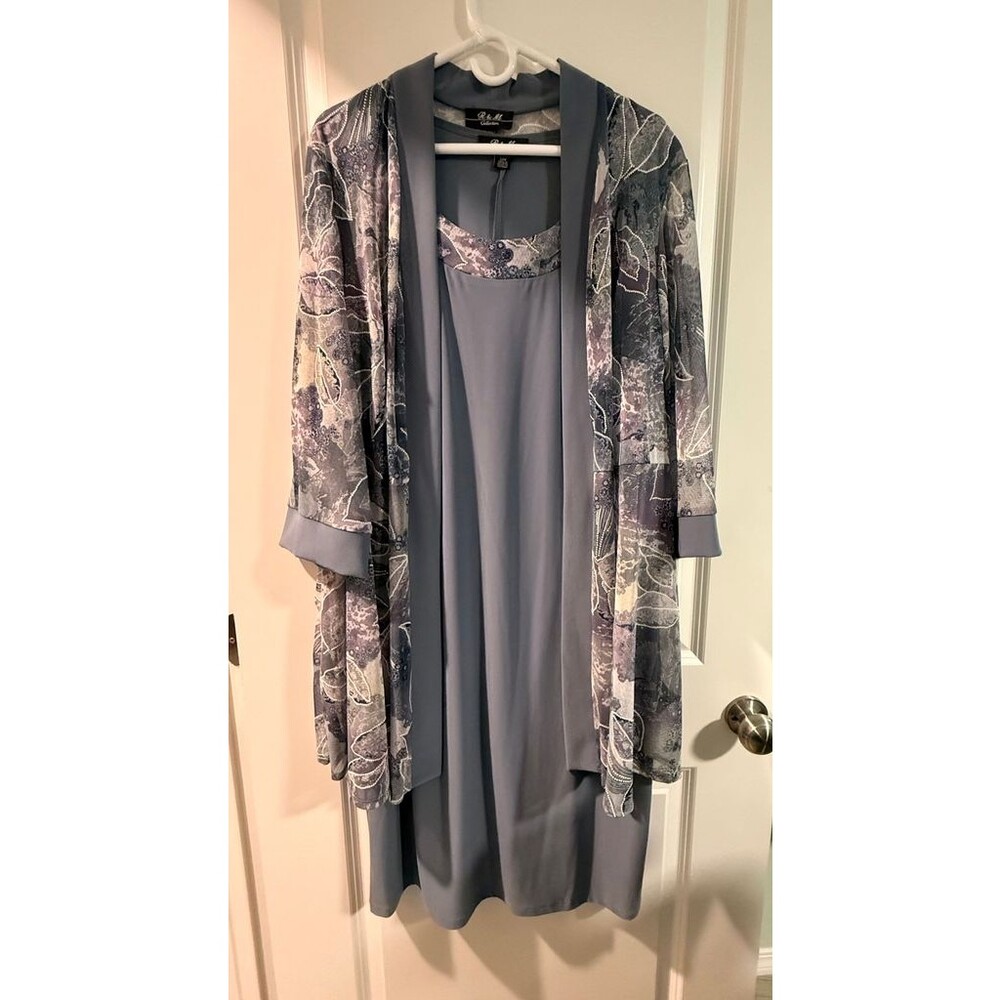 NWT R&M Richards 20W 2 Piece Jacket Dress Steel Blue Gray Special Occasion